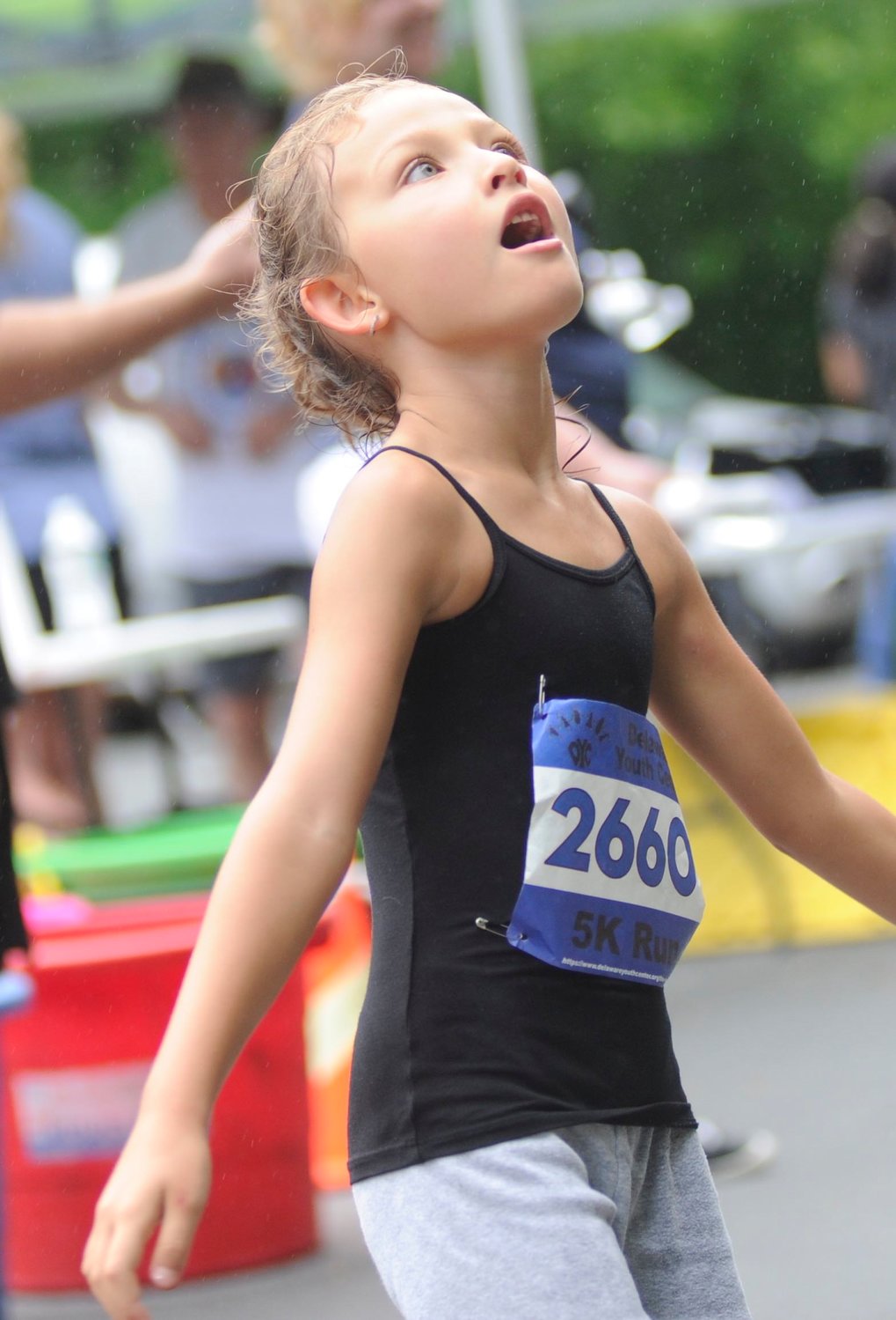 Savoring the moment. Six-year-old Addilyn Johnson of North Branch, NY and her father Thelonious posted matching times of 45:47 in the 5K run: She took 68th in females, while he placed 71st in the men’s.